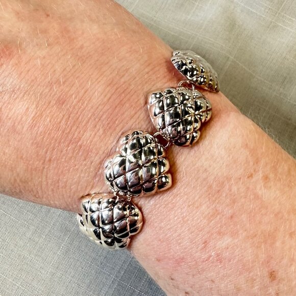 Sterling Silver Thailand Puffy Heart Bracelet - Picture 3 of 14